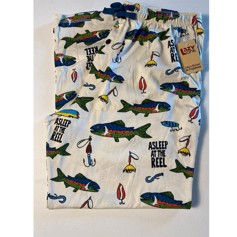 Lazy One Men's XL Pajama lounge pants NWT Fishing Asleep At The Reel Cotton